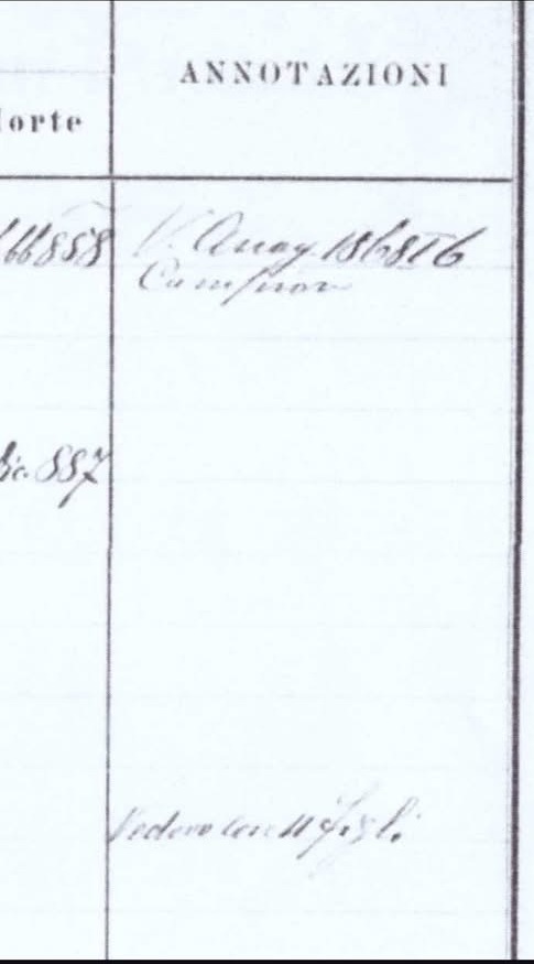 Close-up of the Annotazioni column, showing the word Campione written beneath a date, and a note reading Vedova con 6 figli