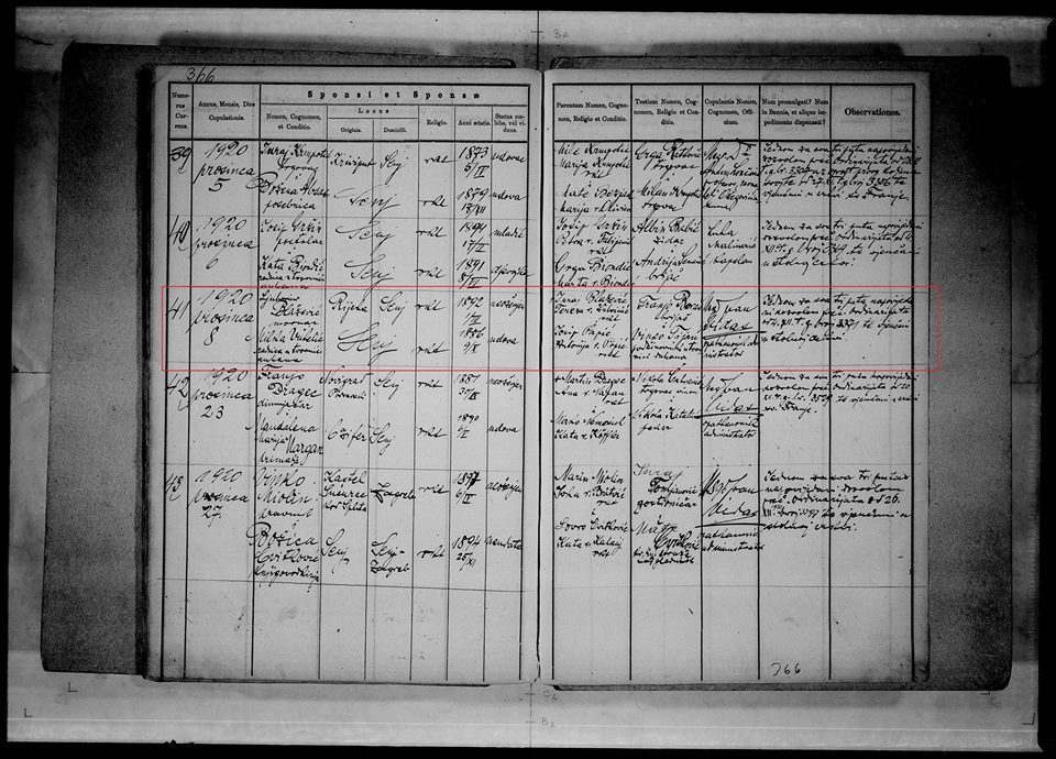 Marriage Record Ljubo and Milka