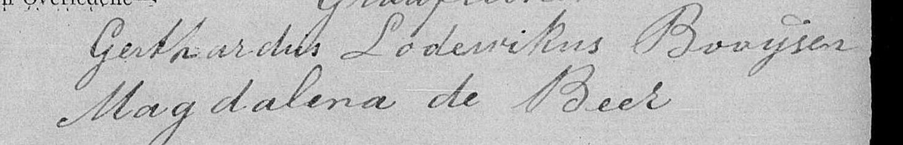 Line three of the 1876 Sterfkennis reading Gerthardus Lodewikus Booijsen and Magdalena de Beer.