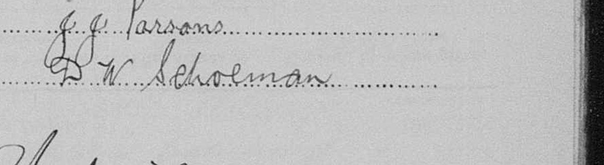 Two witness signatures reading J. J. Parsons and D. W. Schoeman.