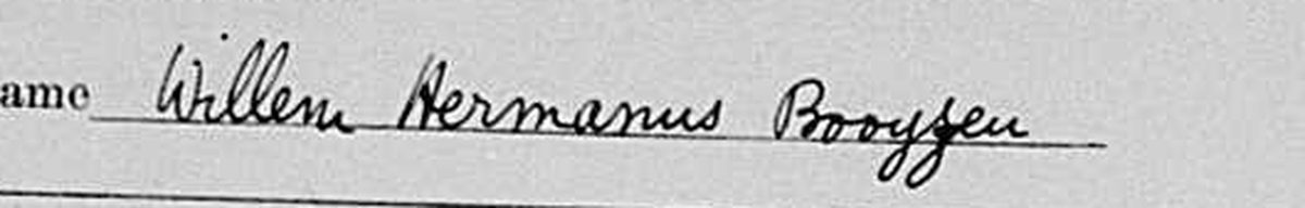Handwritten name on the 1905 form reading Willem Hermanus Booysen, with an s.