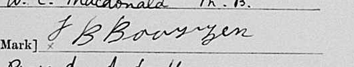 Informant signature on the 1905 form reading J B Booyzen, with a clear z.
