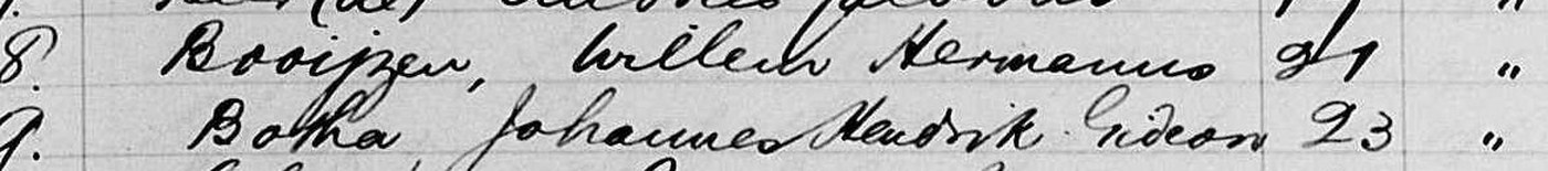 Line eight of the 1907 confirmation list: Booijzen, Willem Hermanus, aged 21.