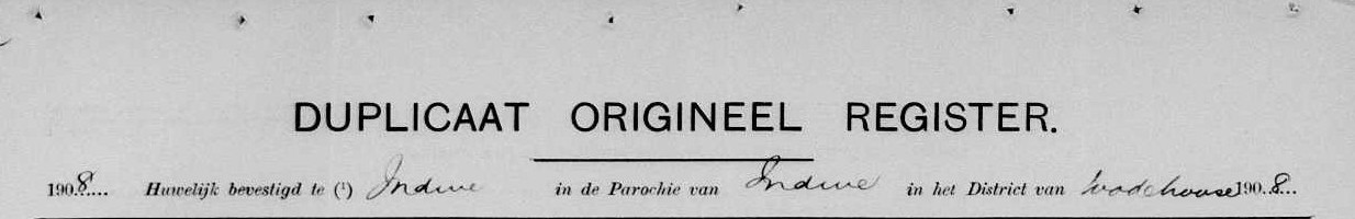 Entry thirteen of the Indwe marriage register, 21 September 1908: William Hermanus Booyzen, 22, jongman, mijnwerker, of Dugmore Mijn; Susanna Adriana Roodt, 16, jongedochter, of Dugmore Mijn.