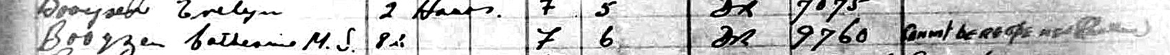 The register row: Booyzen Catherine M.S., 82, female, buried 6 September, section D.R., grave 9760.