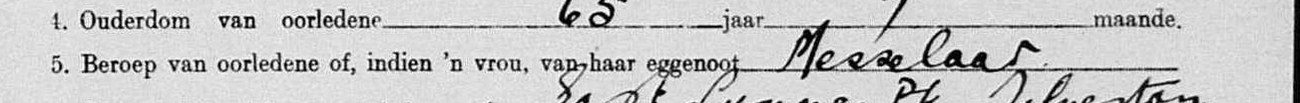 Line five of the 1940 Sterfkennis, occupation: Messelaar.