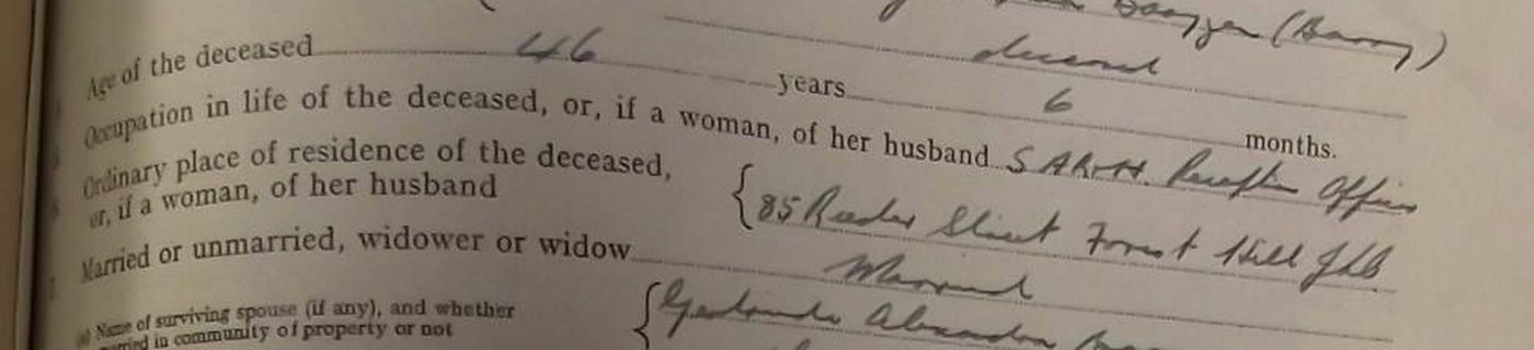 Detail showing age 46 years 6 months and occupation S.A.R. and H.