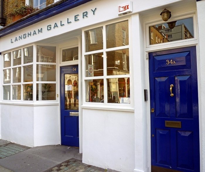Modern photograph of a shopfront reading Langham Gallery, with doors numbered 34 and 34A.