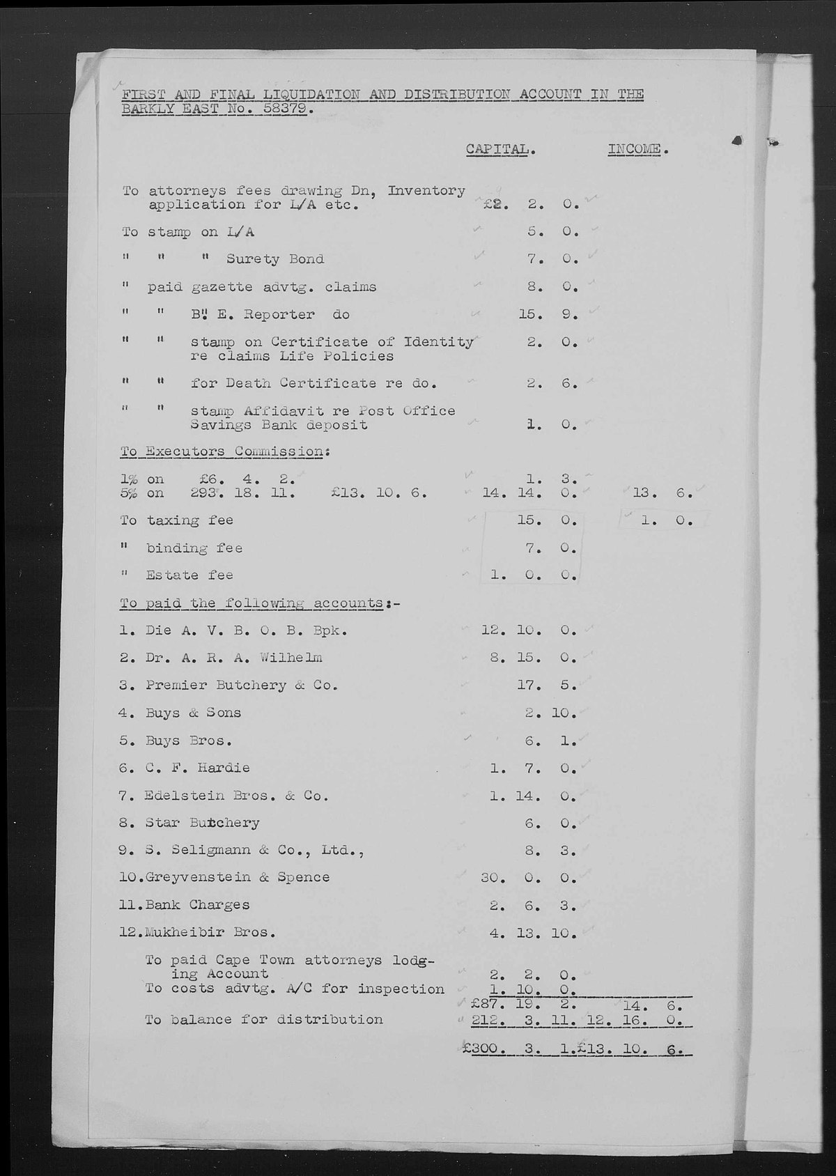 First and final liquidation and distribution account in the estate of James John Mountjoy, Barkly East 58379.