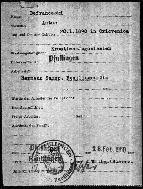 Anton Defranceski, born 1890 — municipal certificate