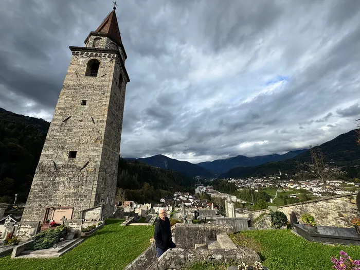 The tower of the Pieve, above the graves