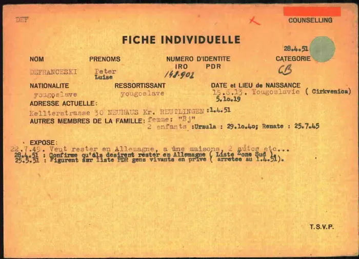 The counselling card, front