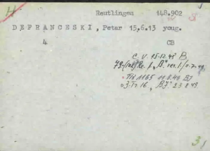 Petar's index card at Reutlingen