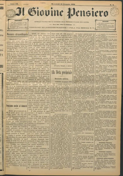 Il giovine Pensiero, Pola, 16 January 1895
