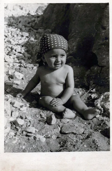 Ivan on the shingle, about a year old