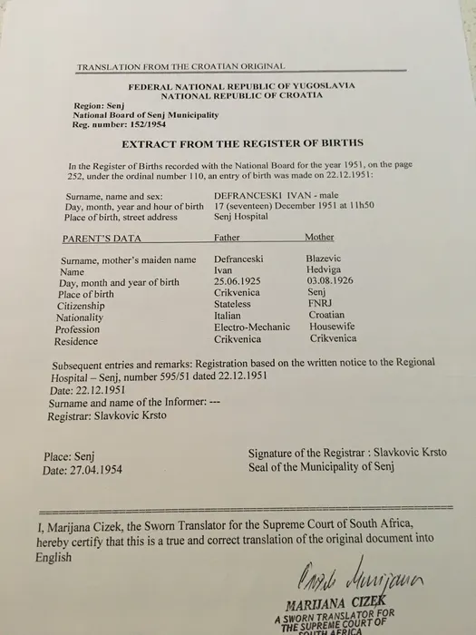 Ivan's birth certificate, and the word «Stateless»