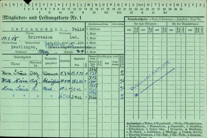 Felix Defranceski — sickness-fund card