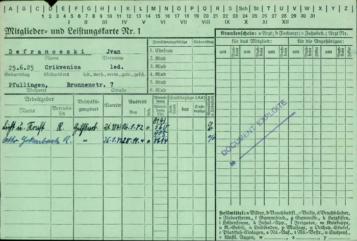 Ivan Defranceski — sickness-fund card