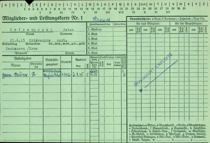Petar Defranceski — sickness-fund card