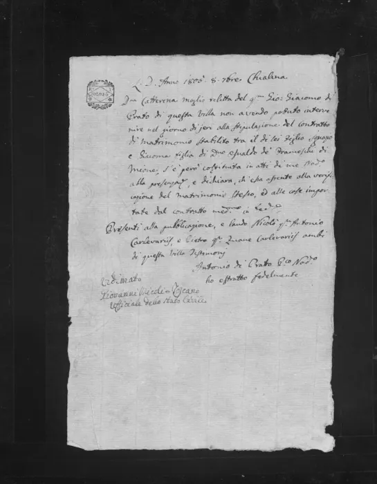 A notary's extract from Chialina, 8 October 1805