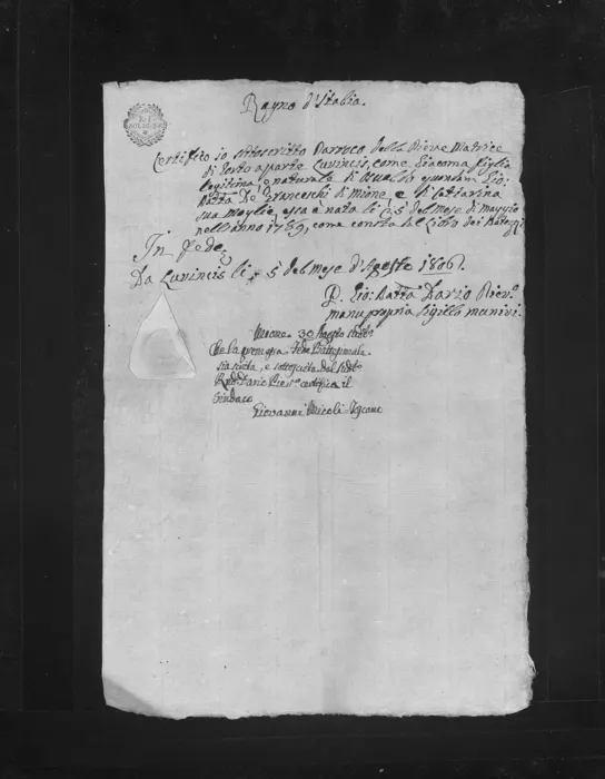 The parish certificate of 1806, reaching back to 1789