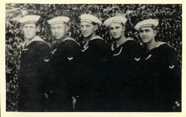 Pepe, centre, with four sailors