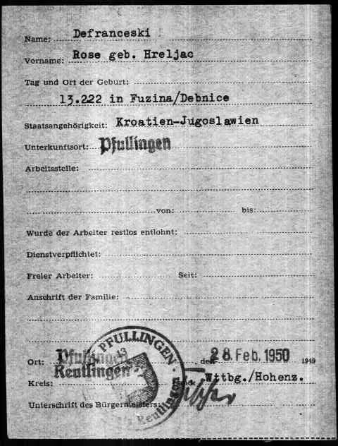 Ruza's Reutlingen certificate, 1950