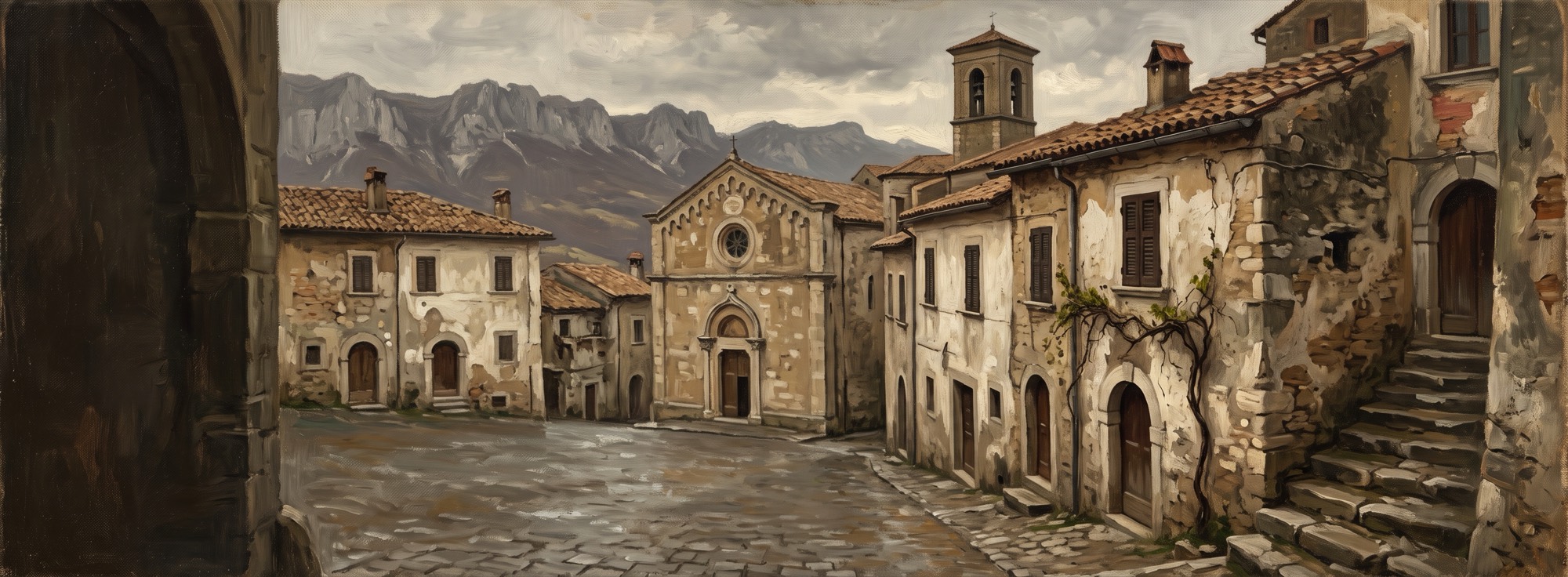 The piazza and collegiate church of a hill town in Campania