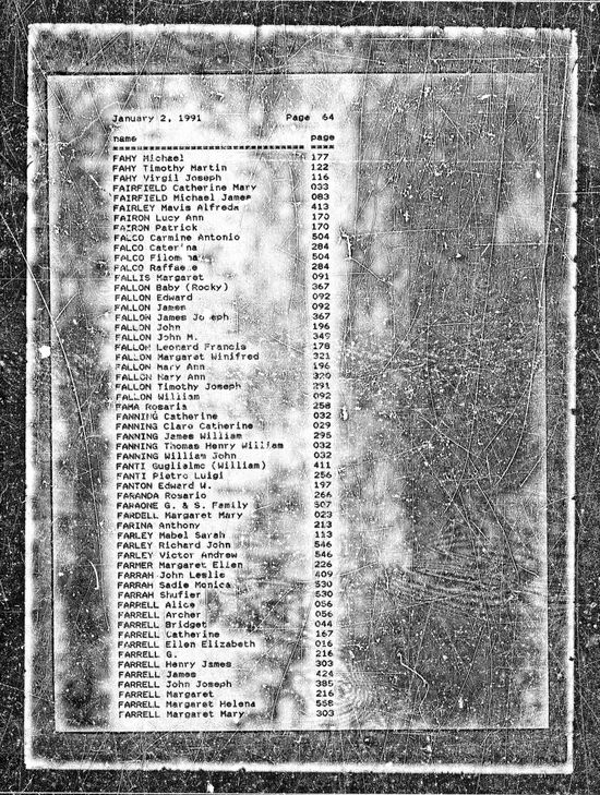 The cemetery index, 2 January 1991
