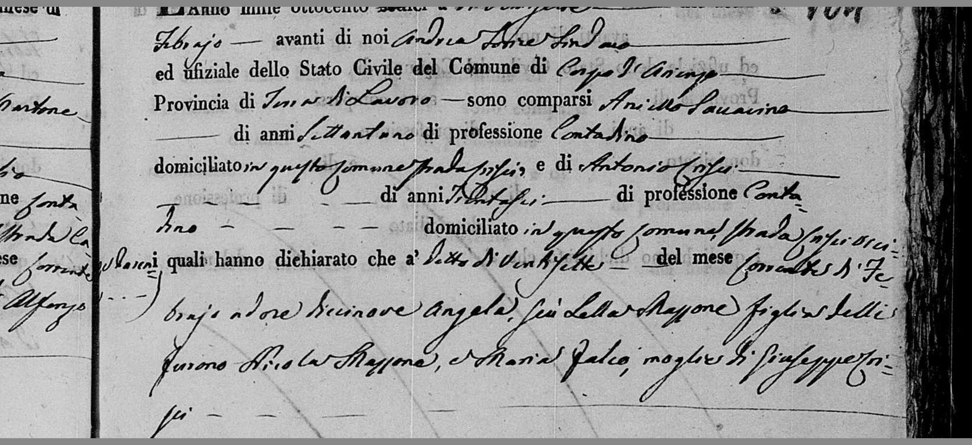The death of Angela «Lella» Majone, 27 February 1818 — a second Falco marriage