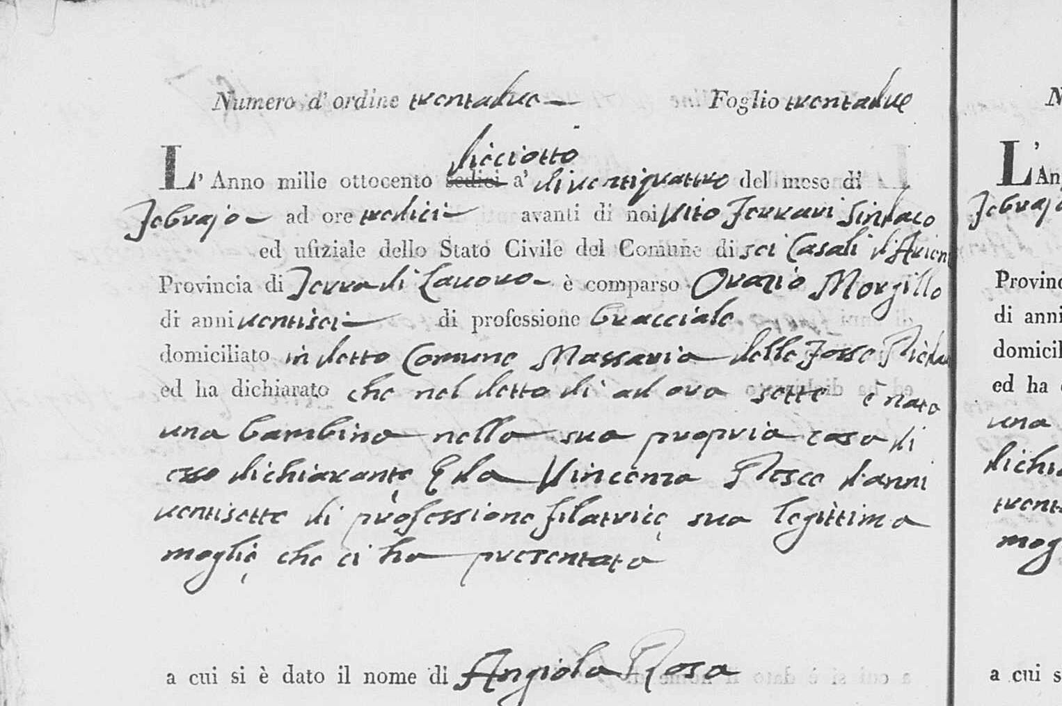 The birth of Angela Rosa Morgillo, 24 February 1818