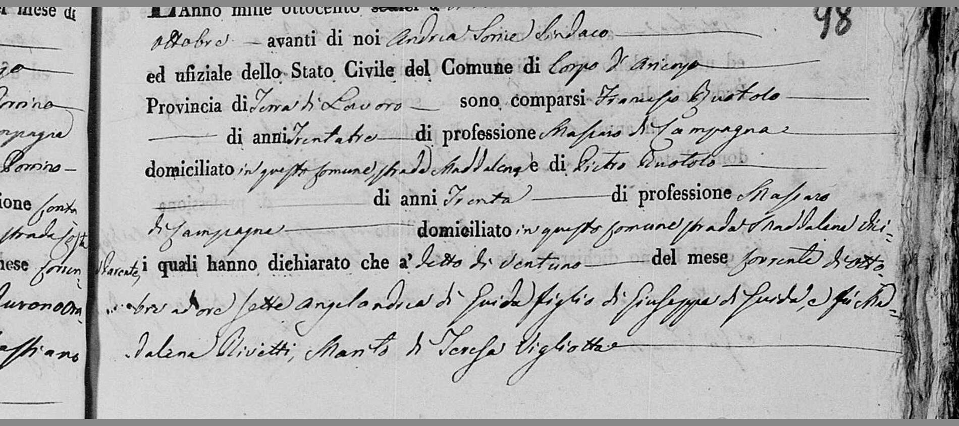 The death of Angelo Andrea di Guida, 21 October 1817
