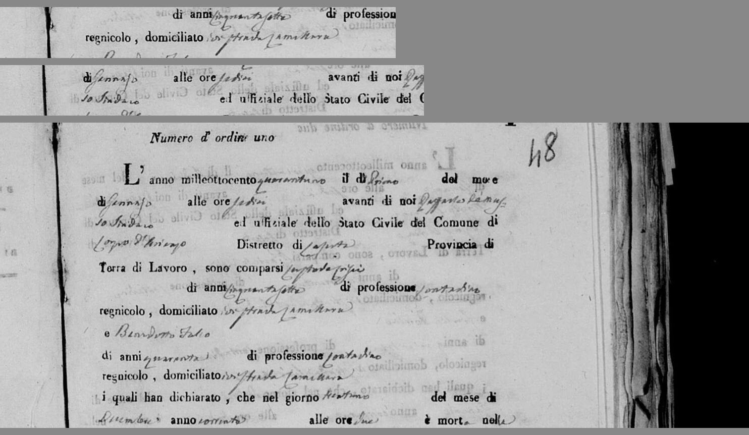 «e BENEDETTO FALCO, di anni quaranta … strada CAMELLARA» — 1 January 1841