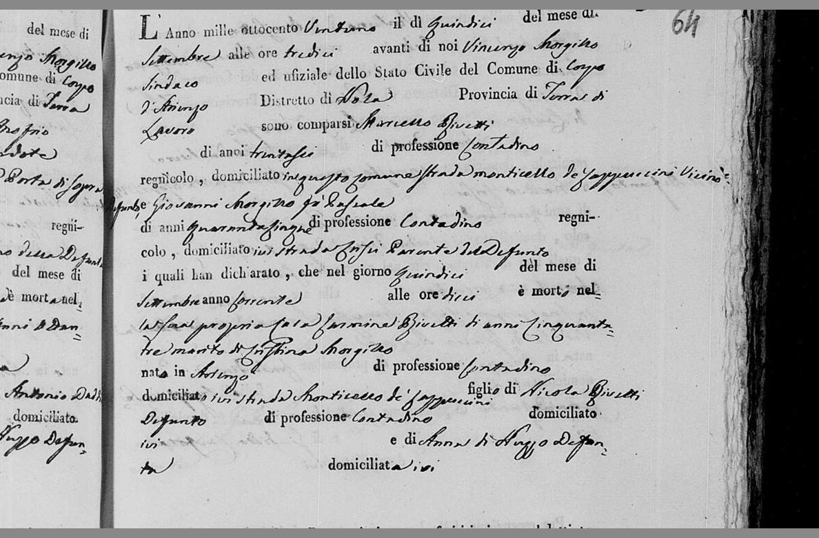 Carmine Rivetti, 15 September 1821 — a better candidate for Chiara's family