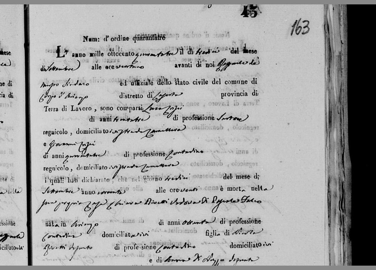 «Chiara Rivetti vedova di Pasquale Falco» — 13 September 1843