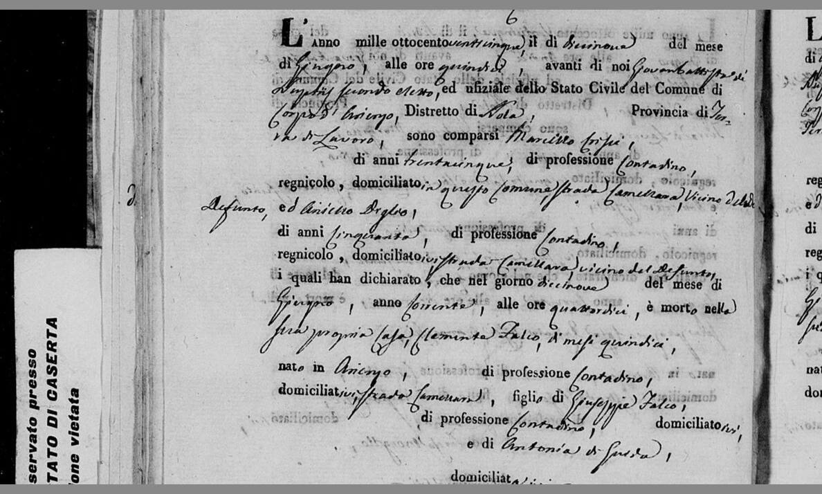 Clemente Falco, fifteen months — 19 June 1825, nineteen days after his sister