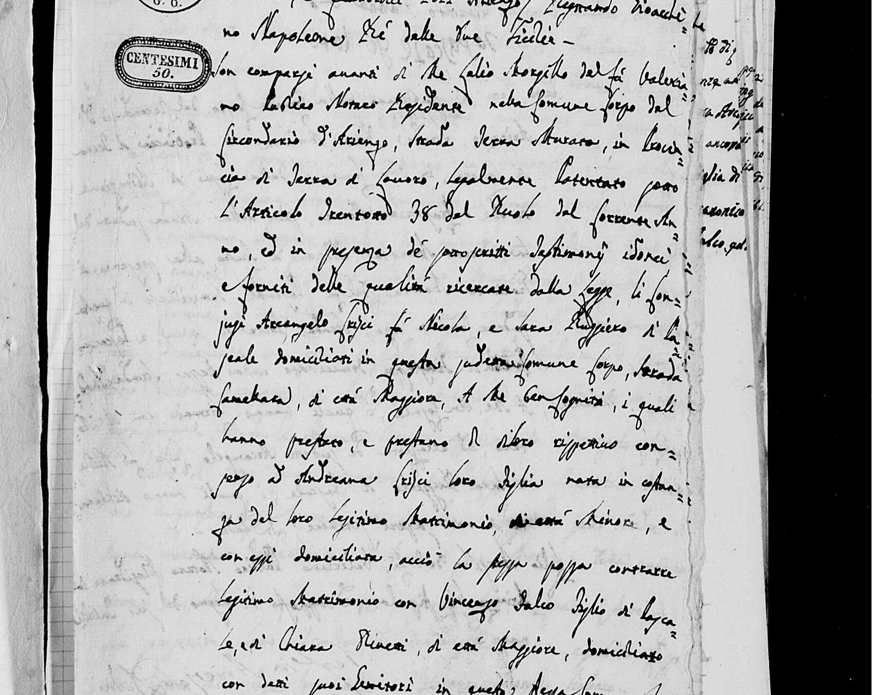 Arcangelo Crisci and Sara Ruggiero consent, 8 December 1814