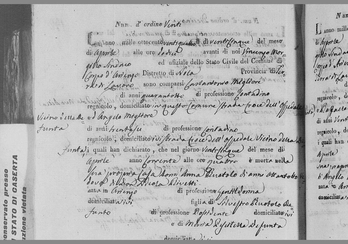Donn'Anna Quotolo, widow of Don Nicola Rivetti — 25 April 1824