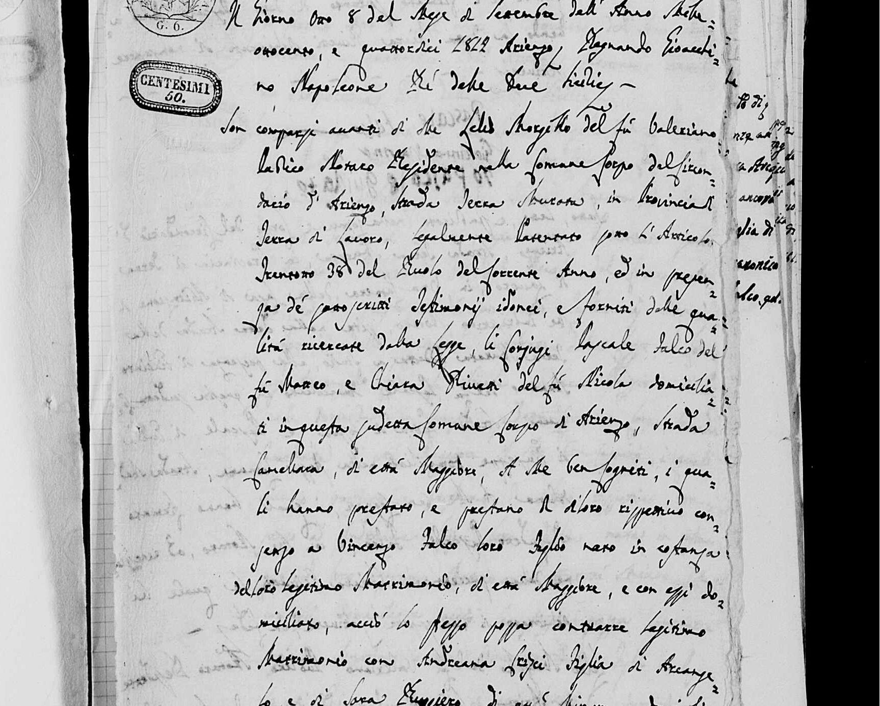 Pasquale Falco and Chiara Rivetti consent, 8 December 1814