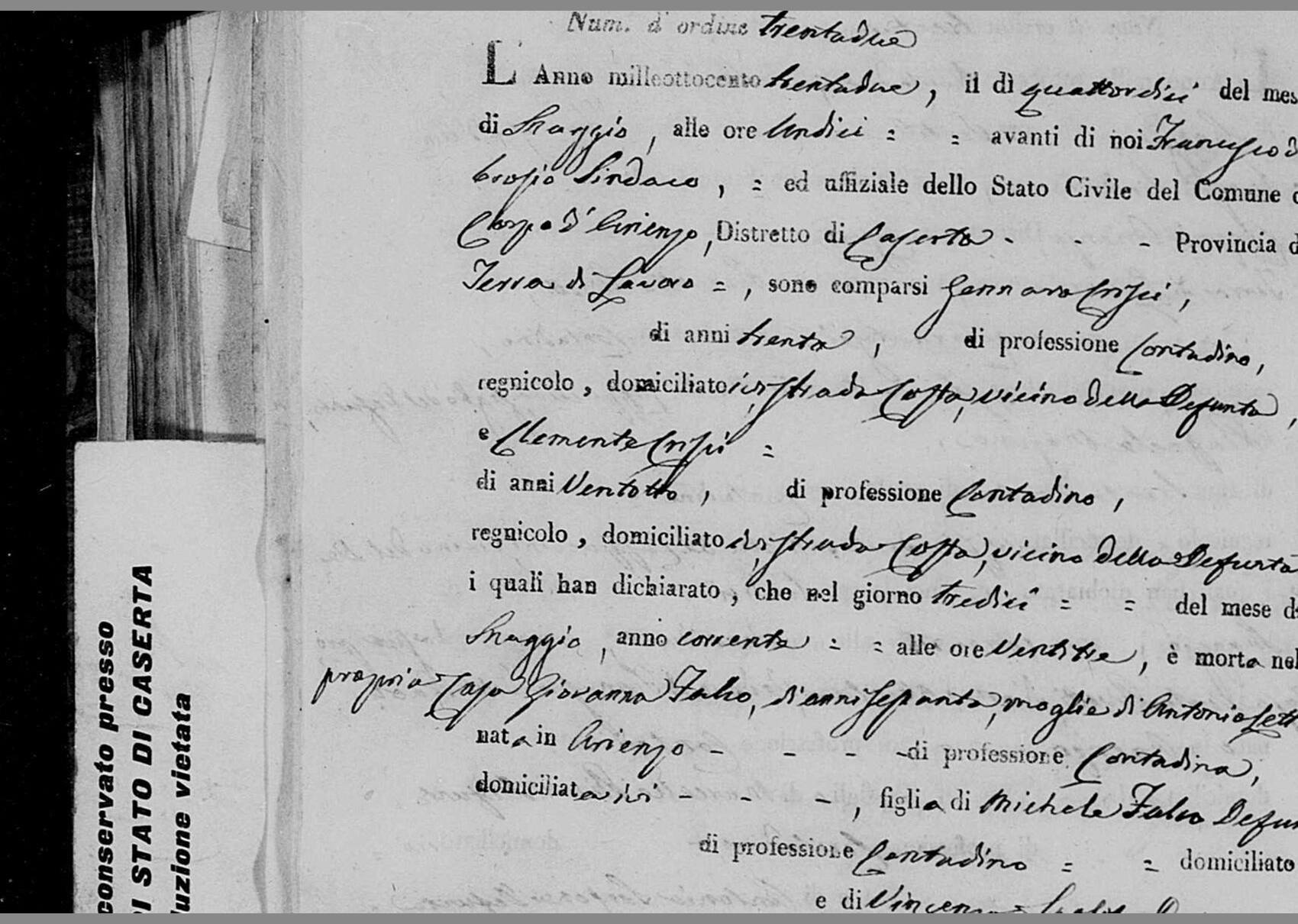 Giovanna Falco, aged seventy — 13 May 1832