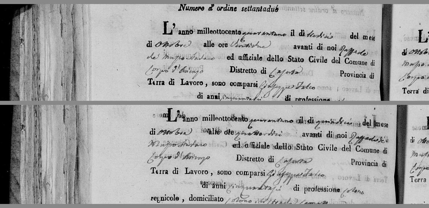 «GIUSEPPE FALCO, di anni cinquantasei … di anni cinquantatré» — three days apart, October 1841