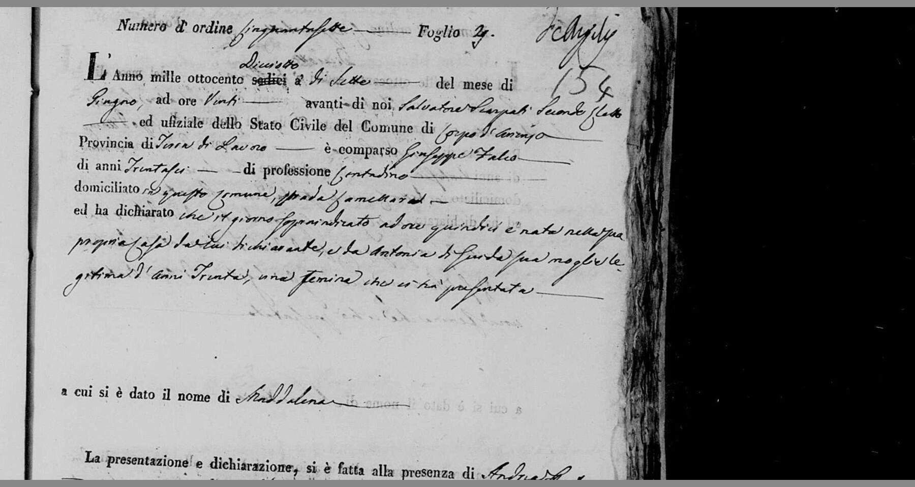 Giuseppe Falco of strada Camellara — 7 June 1818