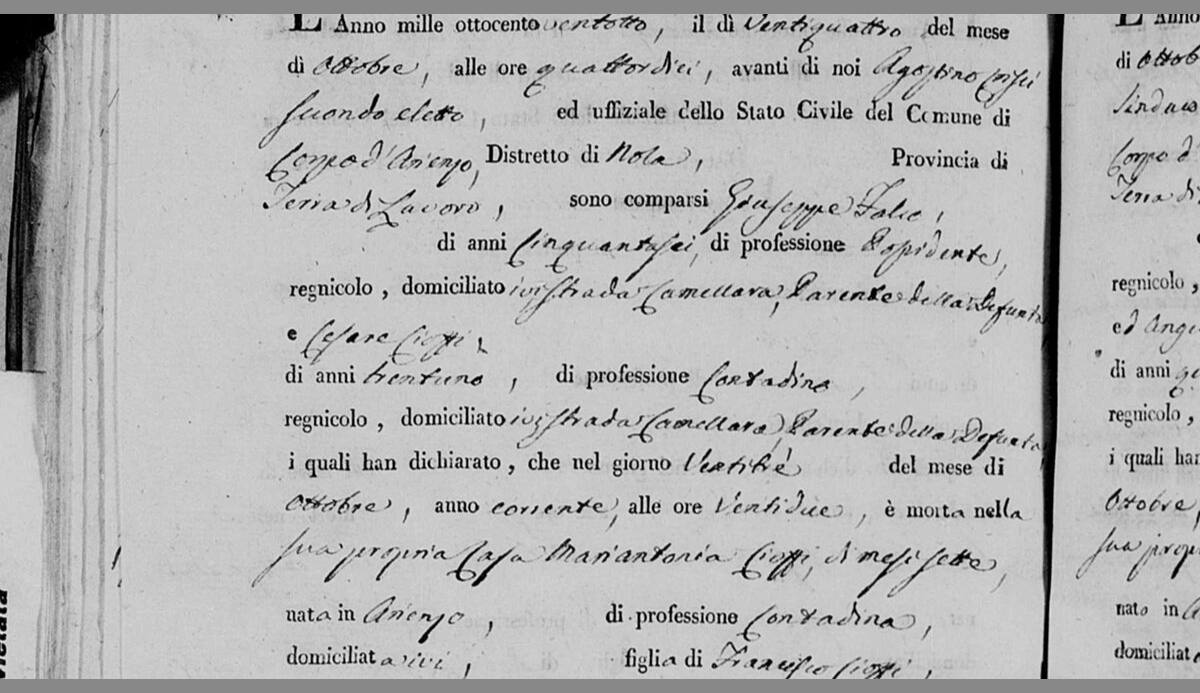 «Parente della defunta» — 24 October 1828, the kinship stated at last