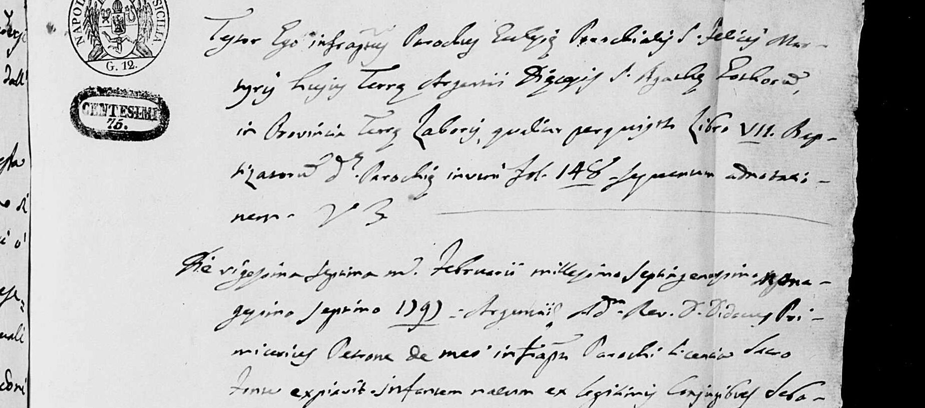 The baptism of Luigi Falco, 27 February 1797