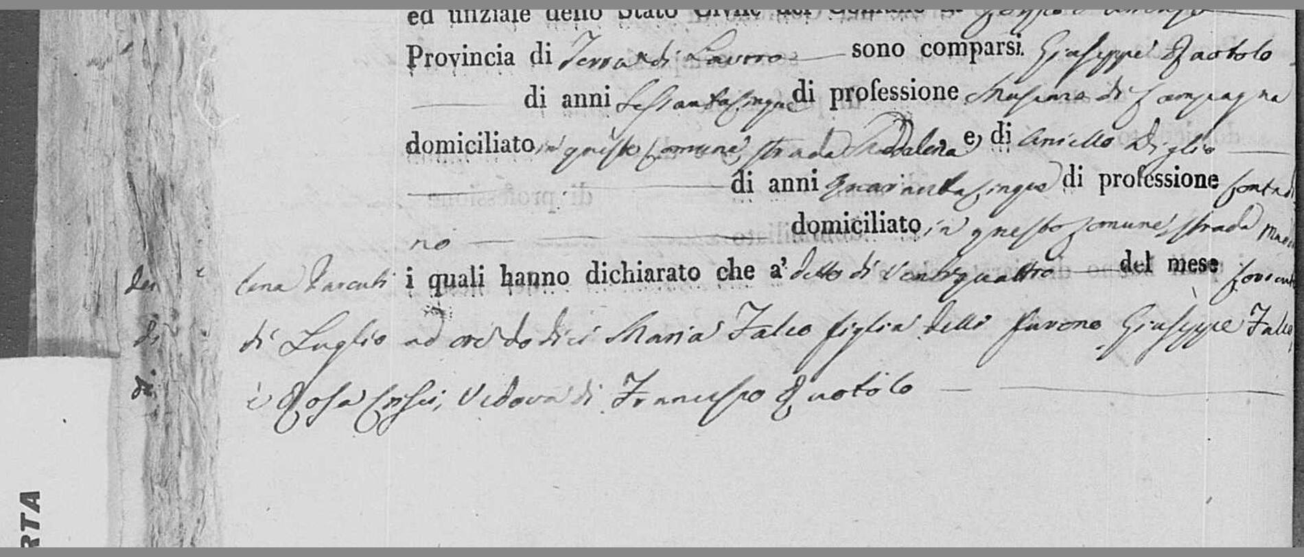The death of Maria Falco, 24 July 1817