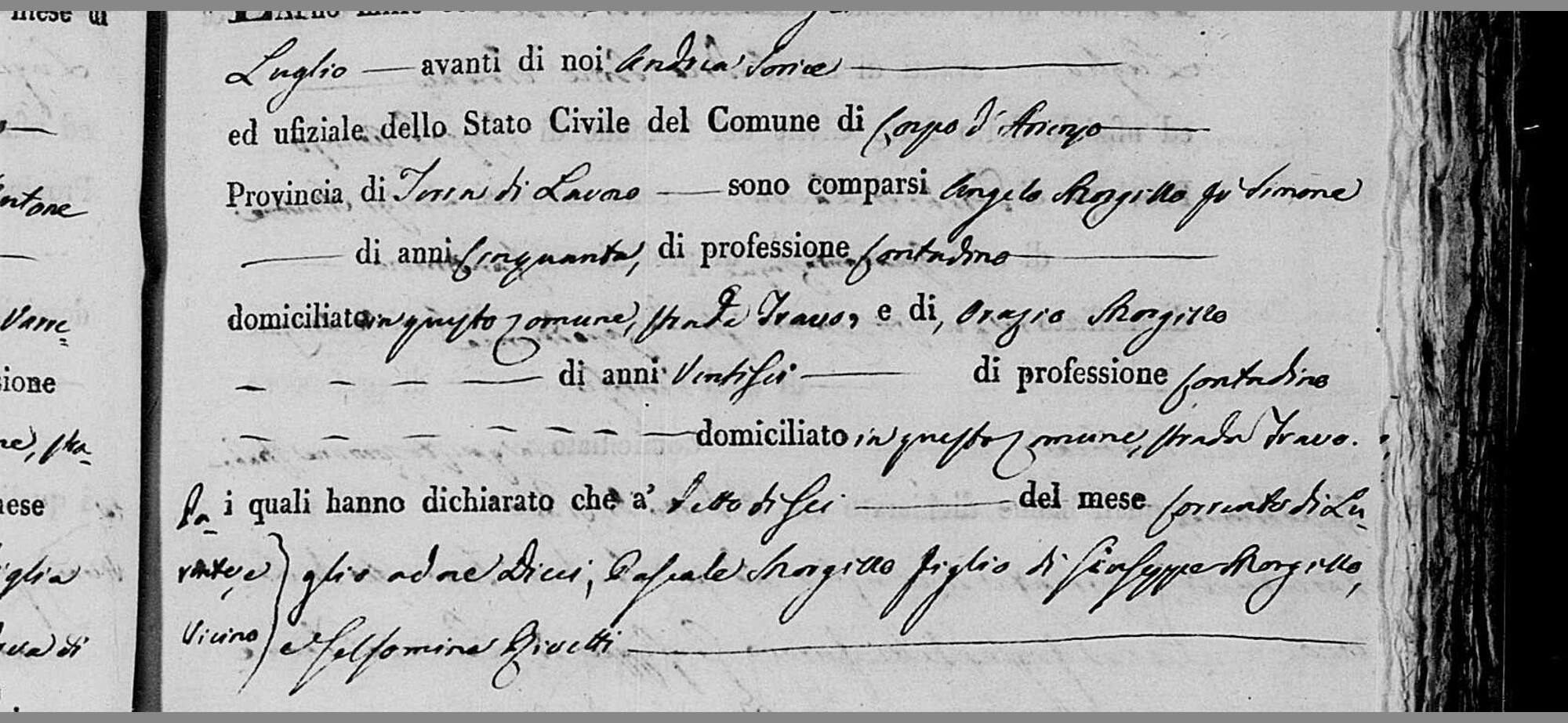 Orazio Morgillo of strada Travo, 6 July 1818