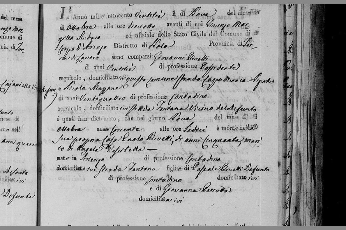 Paolo Rivetti, 9 October 1823 — Crescenzo's brother, and Angela Falco's brother-in-law