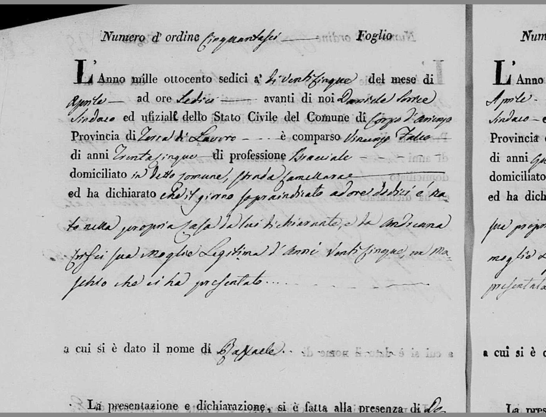 An earlier Raffaele Falco — 25 April 1816