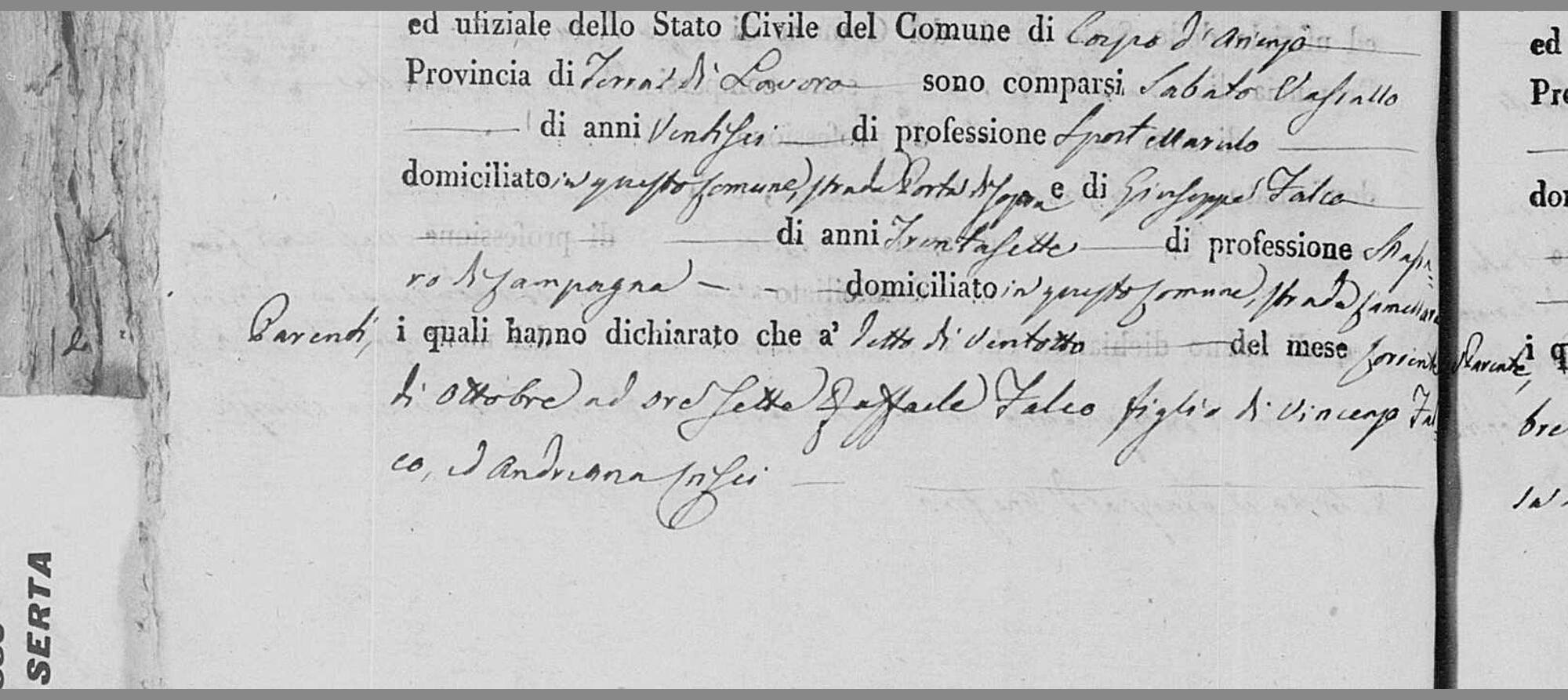 The burial of the first Raffaele Falco, 28 October 1817 — the act that settled generation four