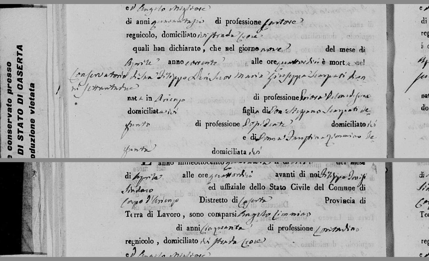 «nel Conservatorio di San Filippo — MARIA GIUSEPPA SCARPATI» — 9 April 1840